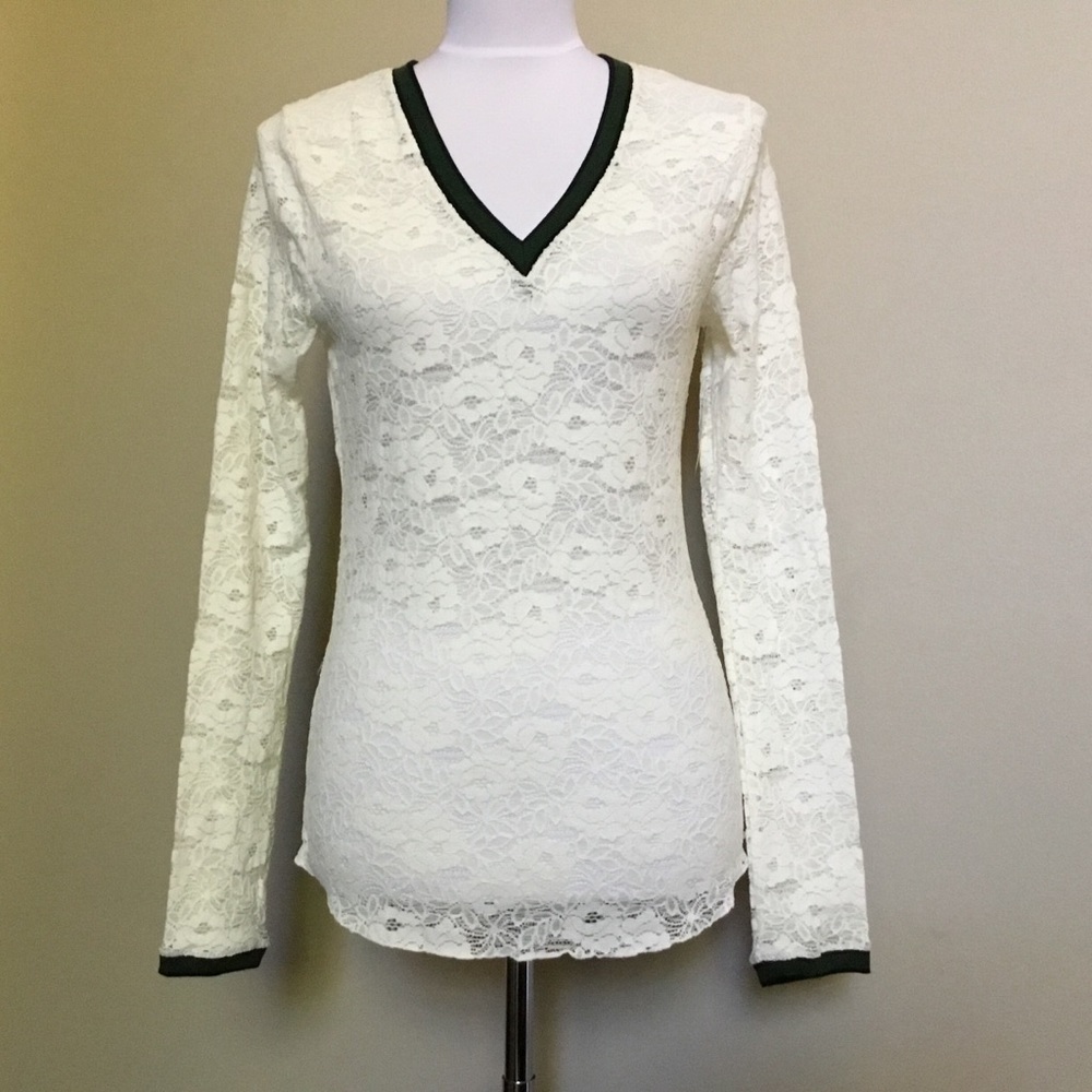 NWT Intimately FREE PEOPLE cream lace trim tee M - Picture 2 of 5